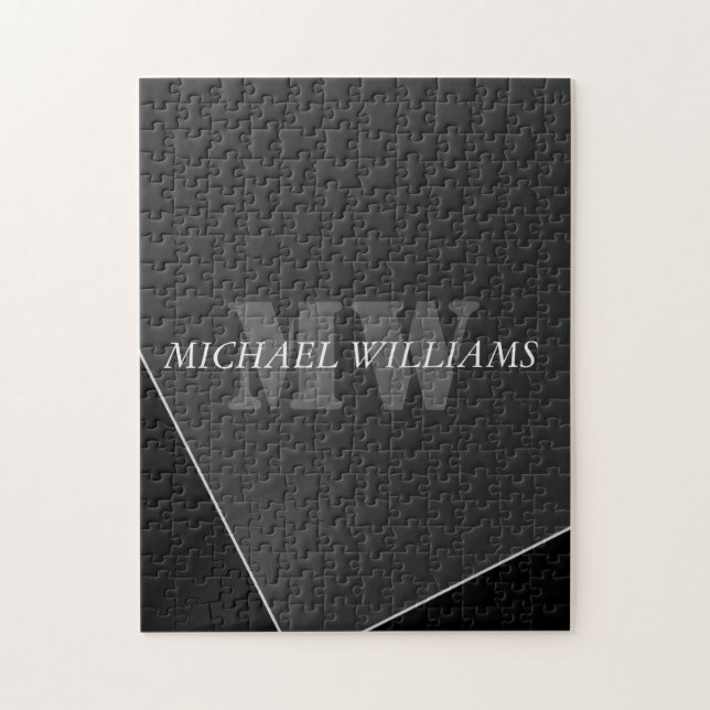 Quebra-cabeça Monograma Negro de Cinzas Artísticas Modernas (Vertical)