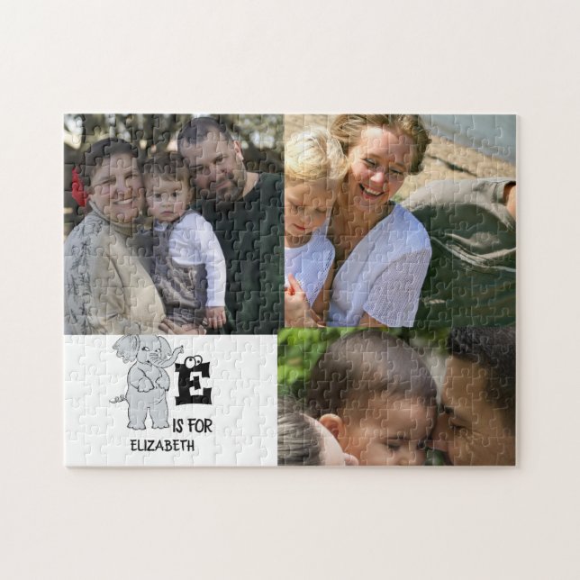 Quebra-cabeça Monograma personalizado E é para elefante colorido (Horizontal)