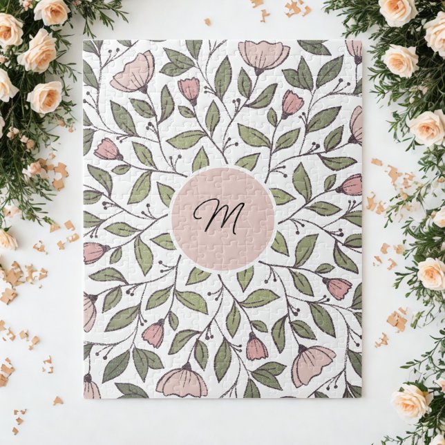 Quebra-cabeça Monograma Personalizado Floral Delicado (Criador carregado)