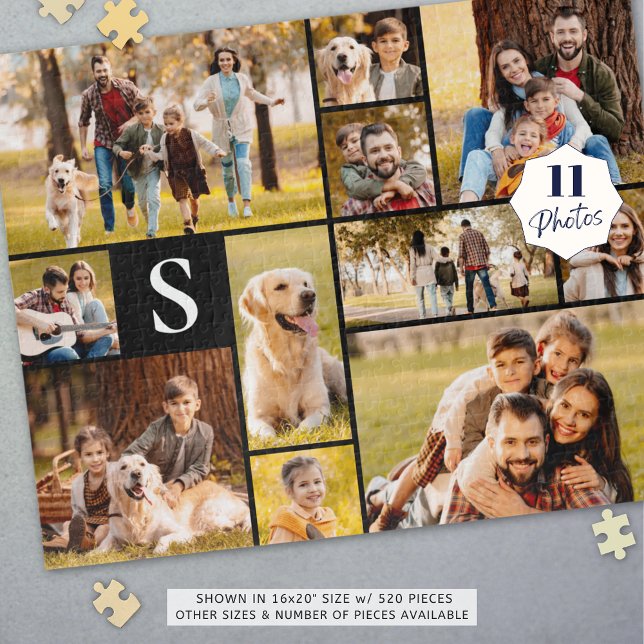 Quebra-cabeça Monograma Simples de Colagem de Fotos 11 Preto (Criador carregado)