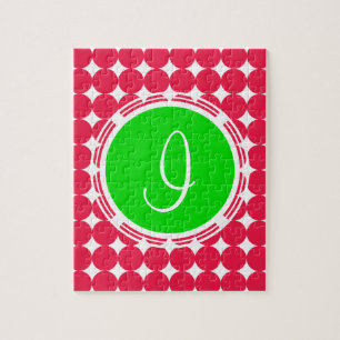 Quebra-cabeça Monograma verde & vermelho das bolinhas