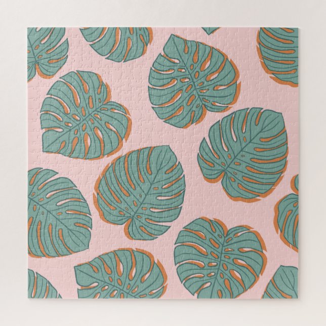 Quebra-cabeça Monstera Leaf: Padrão Vintage Tropical (Vertical)