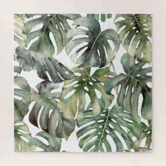 Quebra-cabeça Monstera Tropical Grande Padrão de Aquarela