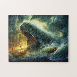 Quebra-cabeça Monstro Marinho Emergindo das Ondas Pintura Fantas