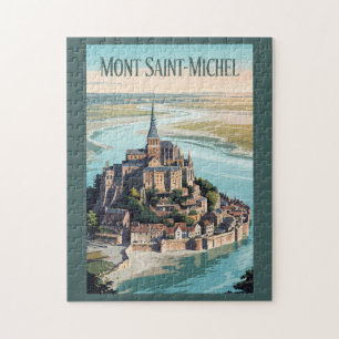Quebra-cabeça Mont-Saint-Michel França Ilustração Arte Viagem