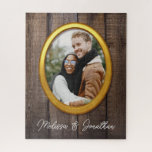 Quebra-cabeça Montagem de Fotografia para Ouro Rústico Simples d<br><div class="desc">Quadro de ouro elegante para sua foto com fundo de madeira rústico e texto para personalizar.</div>