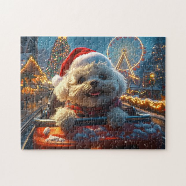 Quebra-cabeça Montanha-russa de Cachorro Bichon Frise Natal (Horizontal)
