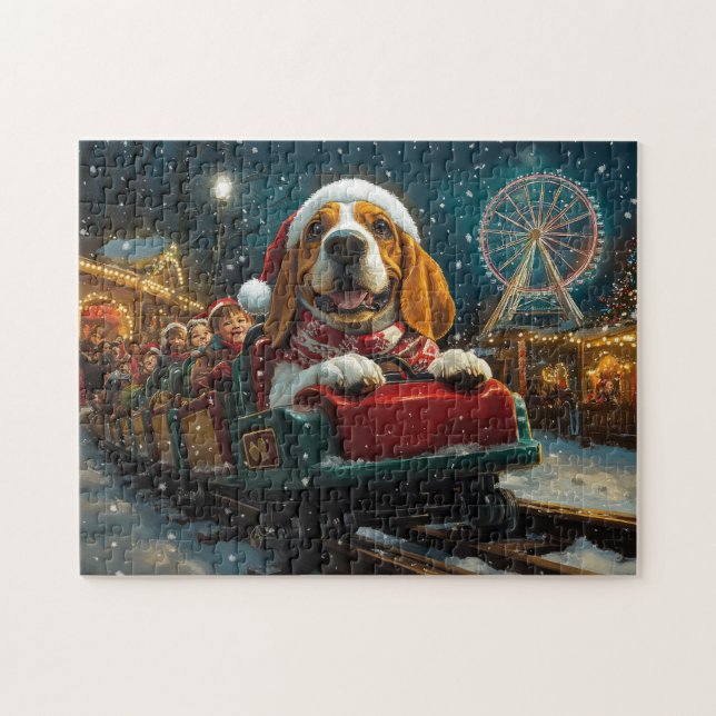 Quebra-cabeça Montanha-russa de Natal do Cão Basset Hound (Horizontal)
