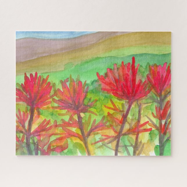 Quebra-cabeça Montanhas de Pincel da Índia Pintura de Flores Sel (Horizontal)