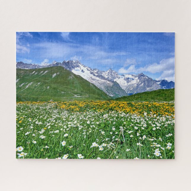 Quebra-cabeça Montanhas | Primavera do Vale dos Alpes suíços (Horizontal)