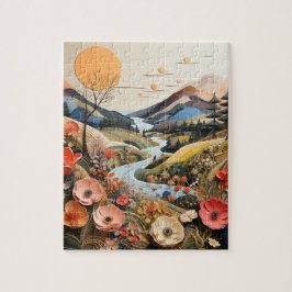 Quebra-cabeça Montanhas, Stream e Flores Selvagens