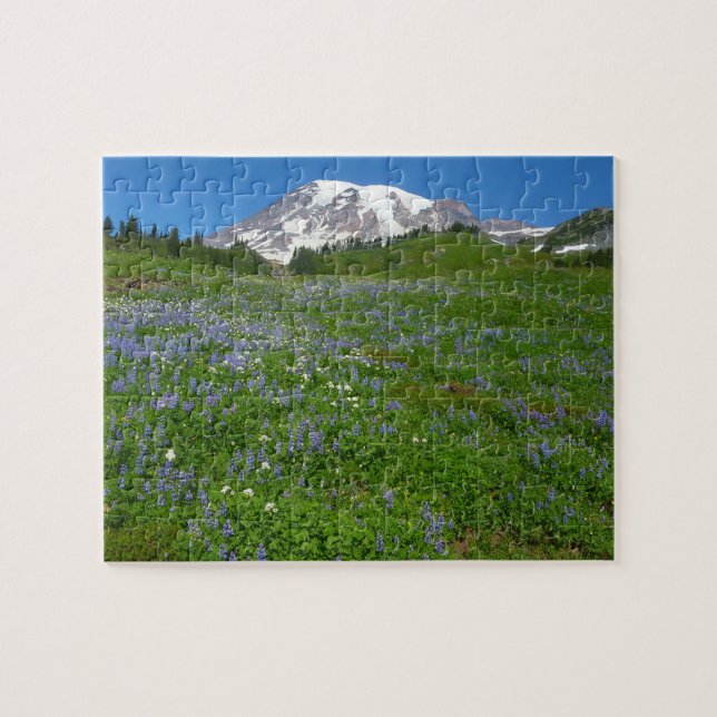 Quebra-cabeça Monte Rainier com Lupinos Roxos (Horizontal)