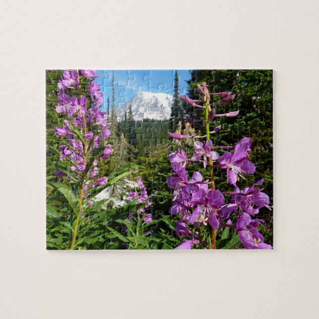 Quebra-cabeça Monte Rainier Entre Flores Do Phlox Roxo (Horizontal)