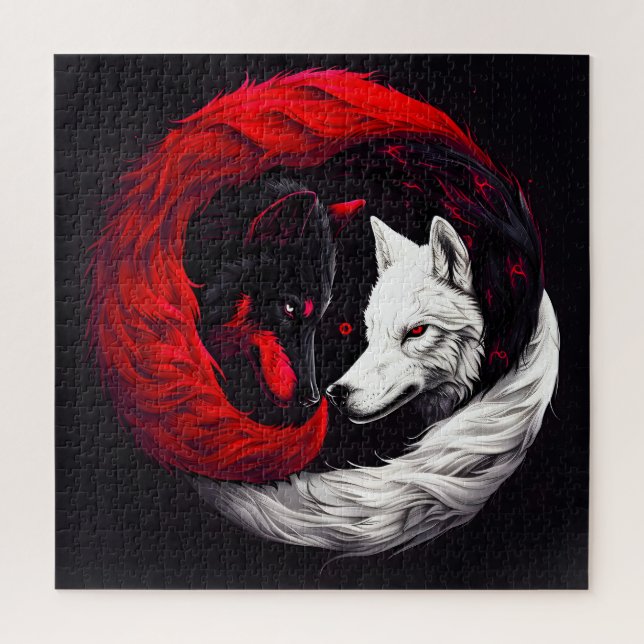 Quebra-cabeça Moon Crimson Red White Wolf (Vertical)