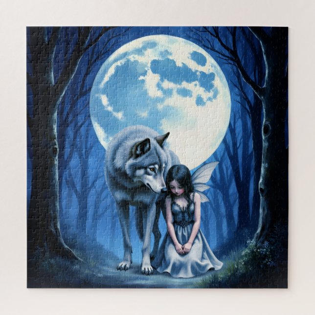 Quebra-cabeça Moonlit Bond – The Wolf and the Gothic Fairy.   (Vertical)