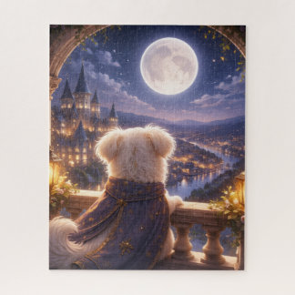 Quebra-cabeça Moonlit Dream – Dog Watching a Magical City Puzzle