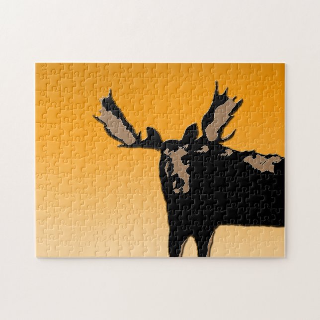Quebra-cabeça Moose no Sunset - Arte original sobre a vida selva (Horizontal)