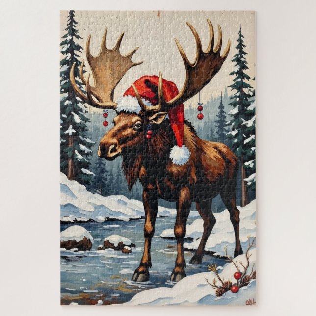 Quebra-cabeça Moose with Antler Christmas Decorations Hat (Vertical)