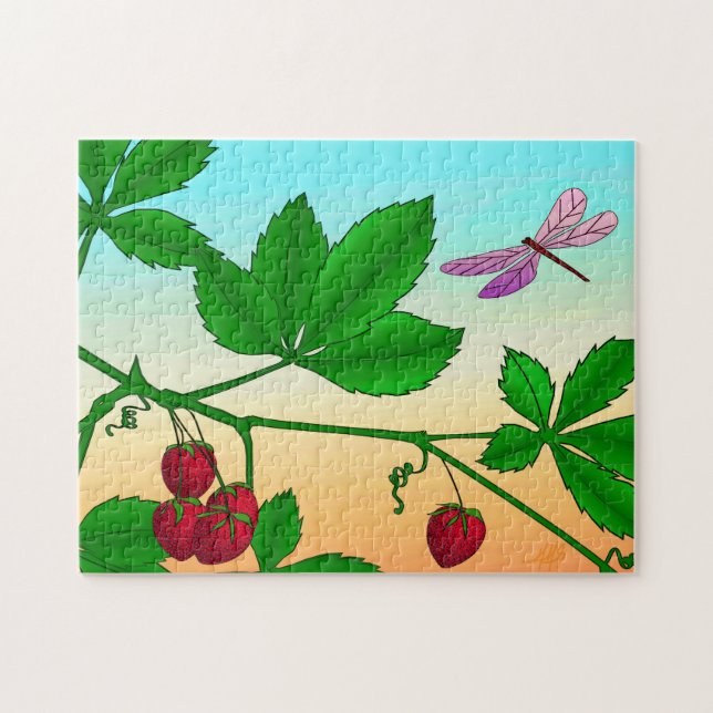 Quebra-cabeça Morangos em Ramificação e Dragonfly (Horizontal)