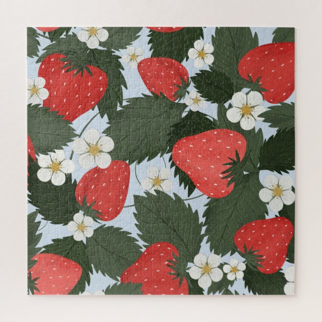 Quebra-cabeça Morangos: padrão de fruta de verão design. (Vertical)
