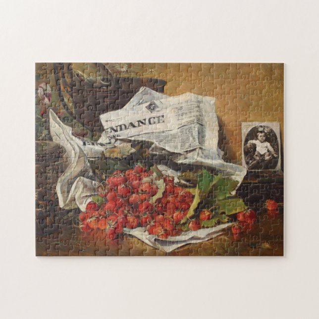 Quebra-cabeça Morangos Primavera de vindima Frutas em jornal (Horizontal)