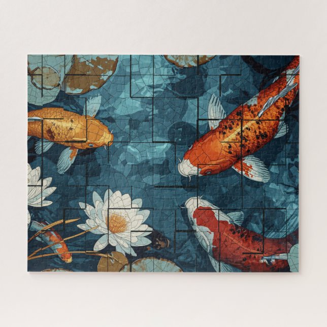 Quebra-cabeça Mosaic Art Koi Fish Pond illustration design (Horizontal)