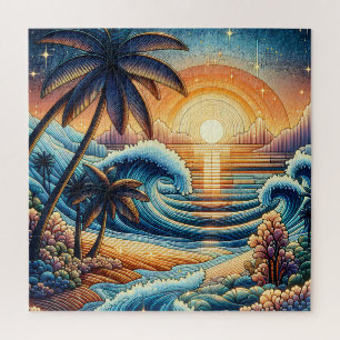 Quebra-cabeça Mosaico Ai Art Palmeiras e solários do oceano