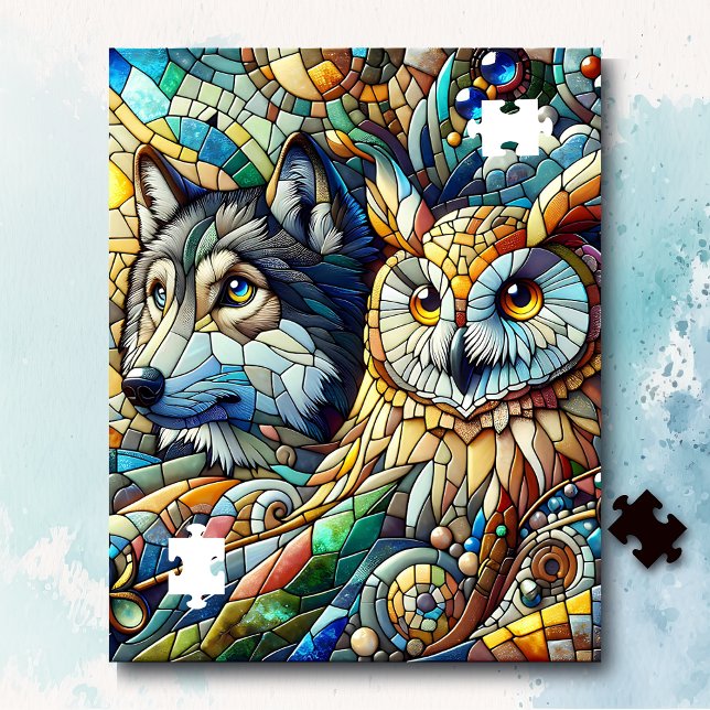 Quebra-cabeça Mosaico Azulejo Wolf and Owl (Criador carregado)