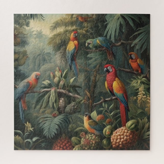 Quebra-cabeça Mosaico da Selva Arara-vermelha e Abacaxi (Vertical)