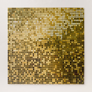 Quebra-cabeça Mosaico Dourado: Textura de Azulejos quadrados.