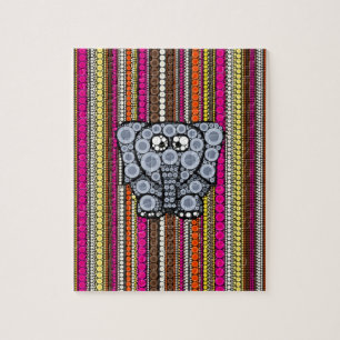 Quebra-cabeça Mosaico Funky do círculo do elefante com listras