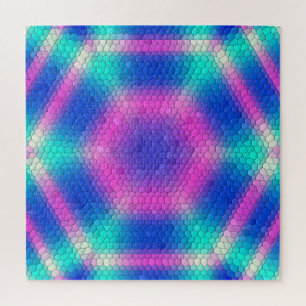 Quebra-cabeça Mosaico Hexágono Rosa com Gradação Azul