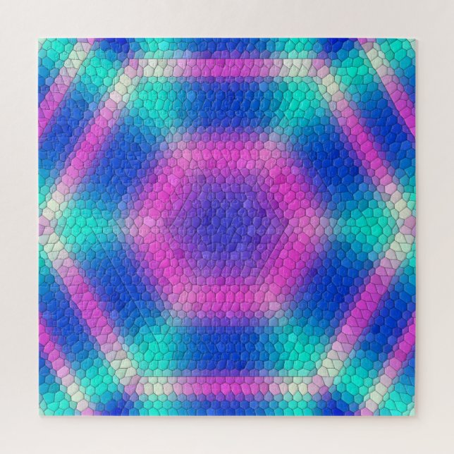 Quebra-cabeça Mosaico Hexágono Rosa no Gradiente Azul (Vertical)