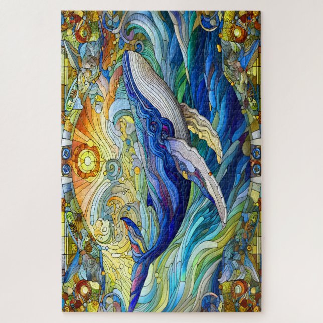 Quebra-cabeça Mosaico Marinho Majestoso Uma Baleia De Vidro Manc (Vertical)