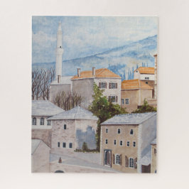 Quebra-cabeça Mostar, Bósnia - Pintura de paisagem acrílica