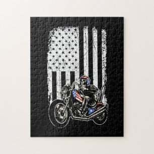 Quebra-cabeça Motocicleta Vintage - Detalhada Com Bandeira Ameri