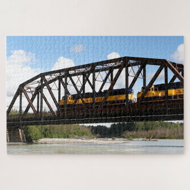 Quebra-cabeça Motor de locomotiva do Alaska Railroad e ponte (Horizontal)