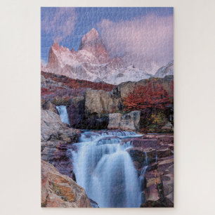 Quebra-cabeça Mount Fitzroy Sunset Mountain Waterfall Argentina