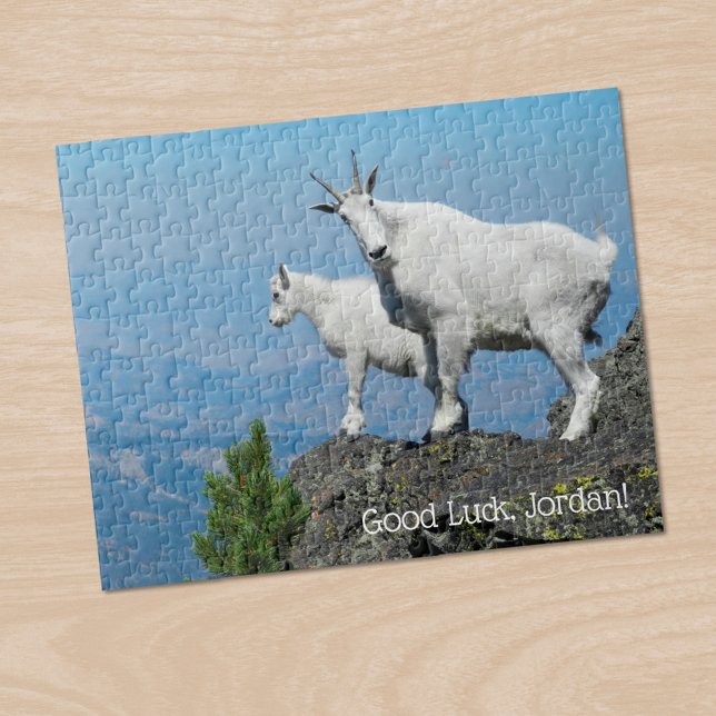 Quebra-cabeça Mountain Goats Nome Personalizado do Modelo de Fot (Mountain Goats Photo Template Custom Name Jigsaw Puzzle in situ)
