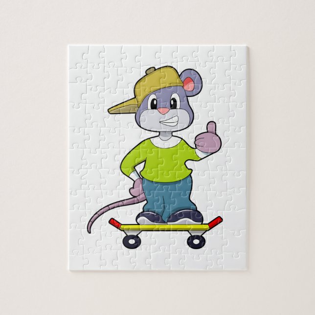 Quebra-cabeça Mouse como skater com skate (Vertical)