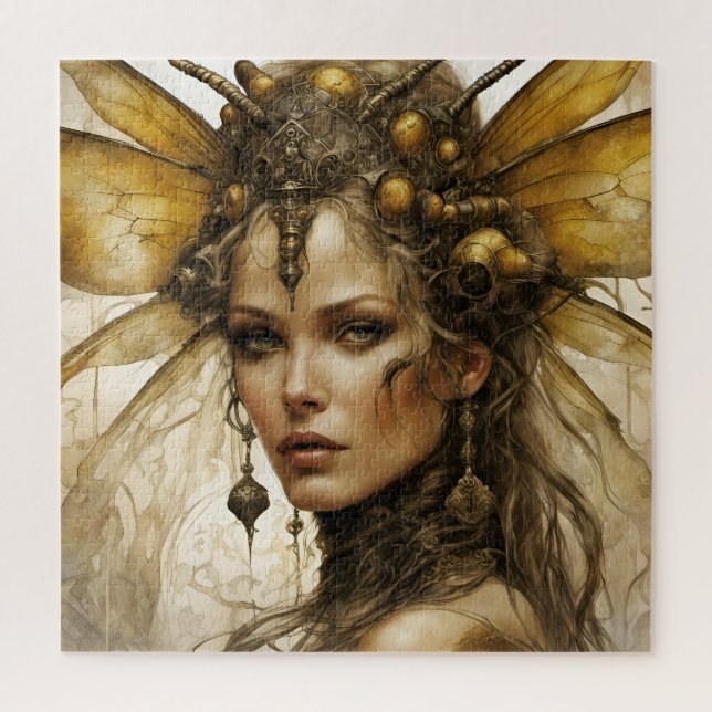 Quebra-cabeça Mulher Abelha Inseto Steampunk (Vertical)