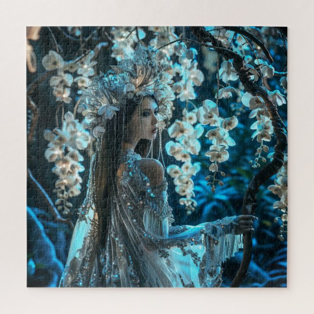 Quebra-cabeça Mulher Adorável em Orquídeas Brancas (Vertical)