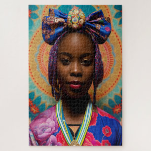 Quebra-cabeça Mulher africana com grande arco e medalhão