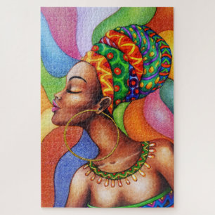 Quebra-cabeça Mulher africana com Tecido tradicional de cera