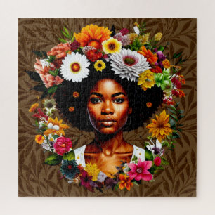 Quebra-cabeça Mulher afro-americana com coroa floral