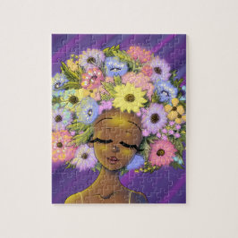 Quebra-cabeça Mulher afro-americana com flores brilhantes afro-a