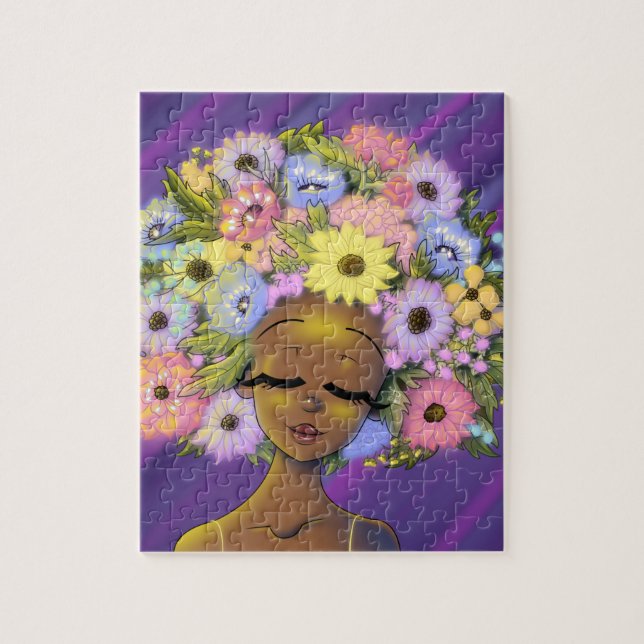 Quebra-cabeça Mulher afro-americana com flores brilhantes afro-a (Vertical)