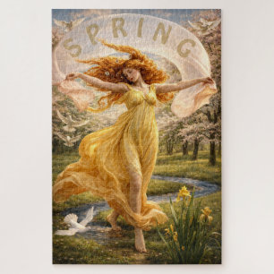 Quebra-cabeça Mulher Art Nouveau em um Prado Florido