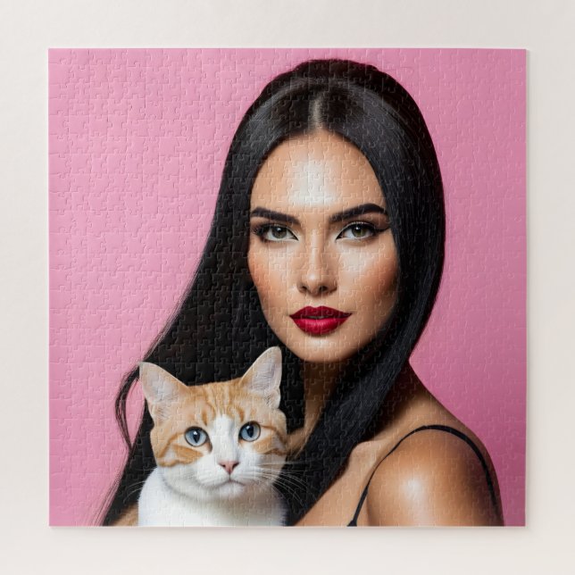 Quebra-cabeça Mulher artística com gato (Vertical)