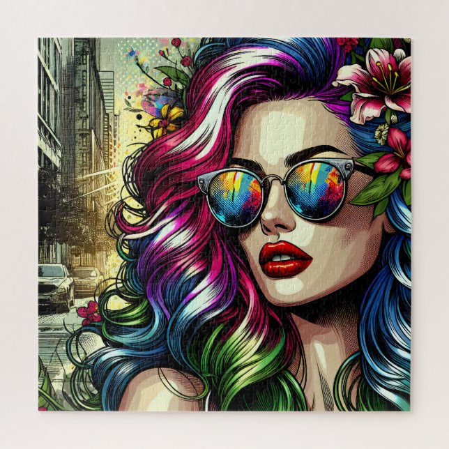 Quebra-cabeça Mulher Bonita na Cidade (Vertical)